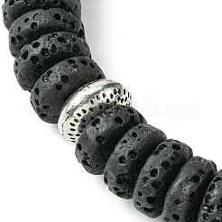 Pulseras elásticas con cuentas redondas planas de roca de lava teñida natural para hombres&nbsp;BJEW-JB09714-02