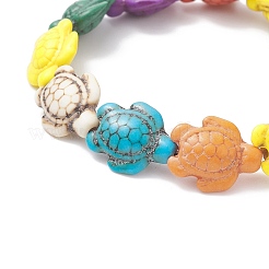 Bracelet extensible en perles de tortue de mer turquoise synthétique teinte pour femme&nbsp;BJEW-JB09396