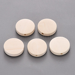 Wooden Beads, Undyed, Flat Round, Antique White, 20x5mm, Hole: 1.4~2mm, about 500pcs/500g