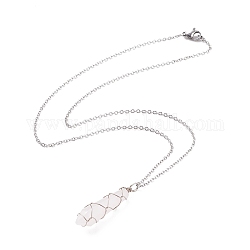 Natural Rose Quartz Bullet Pendant Necklaces, Copper Wire Wrap Jewelry for Women, 17.72 inch(45cm)