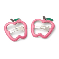 Iron Snap Hair Clips, with Enamel, for Children's Day, Apple, Pink, 30x28x1.5mm