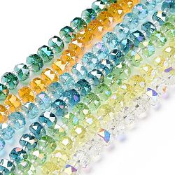 Placcare trasparente perle di vetro fili, ab colore placcato, sfaccettato, rondelle, colore misto, 7.5~8x4.5mm, Foro: 1.2 mm, circa 80pcs/filo, 22.05'' (56 cm)