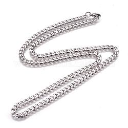 304 Stainless Steel Cuban Link Chain Necklaces, with Lobster Claw Clasps, Stainless Steel Color, 23.4 inch(59.5cm), 5mm