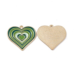Pendente in lega, con smalto, fascino cuore, oro, verde mare, 25x26x1.5mm, Foro: 1.8 mm