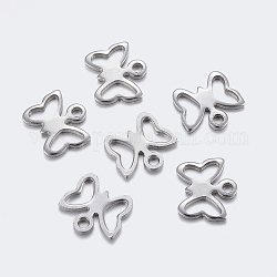 304 Stainless Steel Charms, Cut-Out, Butterfly, Stainless Steel Color, 9x10x1mm, Hole: 1.2~1.4mm