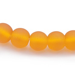 Handmade Frosted Lampwork Beads Strands, Round, Orange, 6mm, Hole: 1mm, about 50pcs/strand, 10.5inch