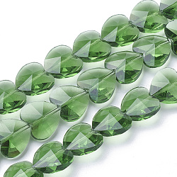 Transparente Glasperlen, facettiert, Herz, grün, 14x14x8.5 mm, Bohrung: 1 mm