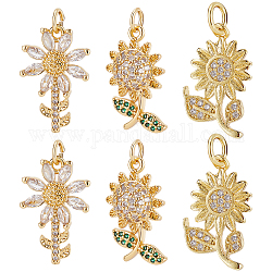 Beebeecraft 12Pcs/Box 3 Style Cubic Zirconia Sunflower Charms 18K Gold Plated Brass Flower Charms with Jump Ring for DIY Jewelry Earrings Necklace Bracelet Making Finding