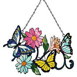 Flower Acrylic Wall Hanging Decoration, for Garden Home Decoration, Butterfly, 200x150mm