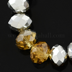 Electroplate Glass Bead Strands, Half Silver Plated, Faceted, Rondelle, Goldenrod, 6x4mm, Hole: 1mm, about 87~90pcs/strand, 15.7 inch