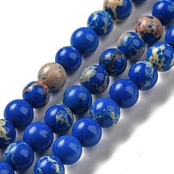 Hebras de cuentas teñidas de jaspe imperial sintético., redondo, azul, 4mm, agujero: 1 mm, aproximamente 91 pcs / cadena, 14.88''~14.96