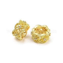 Perline zirconi micro pave  in ottone, placcato di lunga durata, piombo & cadimo libero, fiore vuoto, oro, 11x6mm, Foro: 6.8 mm