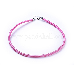Seidenhalskettenschnur, mit Messing Karabinerverschluss und Kette verlängert, Platin Farbe, neon rosa , 18 Zoll