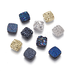 Perles de résine imitation druzy gemstone, carrée, couleur mixte, 10x10x3~4.5mm, Trou: 1.2mm