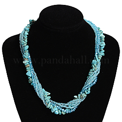 Turquoise synthétique colliers multi-brins, avec des perles de verre et mousquetons, 17.71 pouce ~ 18.11 pouces