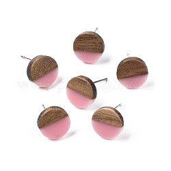 Aretes de resina opaca y madera de nogal, 316 con pasadores de acero inoxidable, plano y redondo, rosa, 10mm, pin: 0.7 mm