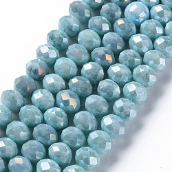 Cuisson opaque de perles de verre peintes, facette, plat rond, turquoise foncé, 10x8mm, Trou: 1.5mm, Environ 63 pcs/chapelet, 21.06 pouce ~ 21.26 pouces (53.5~54 cm)