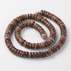 Natürliche Kokosrondellperlenstränge, Kokosnuss braun, 8x2.5~5 mm, Bohrung: 1 mm, ca. 107 Stk. / Strang, 16.1 Zoll