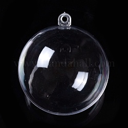 Zu öffnende transparente Kunststoffanhänger, füllbare Plastikkugel-Weihnachtsverzierung, Runde, Transparent, 6.8x6 cm, Bohrung: 4 mm, Innengröße: 5.7 cm
