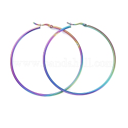 304 orecchini a cerchio grande in acciaio inossidabile, orecchini ipoallergenici, Forma anello, colore arcobaleno, 65x2mm, 12 gauge, ago :0.7x1mm