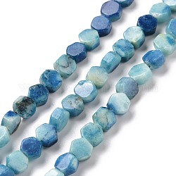 Chapelets de perles en calcite naturelle, teinte, hexagone, lumière bleu ciel, 6.5x6x3.5mm, Trou: 1mm, Environ 64 pcs/chapelet, 15.94 pouce (40.5 cm)