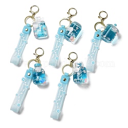 Acryl-Schlüsselanhänger mit gemischter Flasche als Dekoration, Flüssiger Treibsand, schwimmendes Bären- und Sternhandtaschenzubehör, mit Legierung-Zubehör, Licht Himmel blau, 21.5~22 cm
