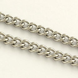 304 Stainless Steel Curb Chains, with Spool, Unwelded Twisted Chains, Stainless Steel Color, 6x4.5x1.2mm, about 82.02 Feet(25m)/roll