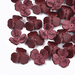 3-Petal Eco-Friendly Cowhide Bead Cap, Flower, Dark Red, 14~15x15~16x6~8mm, Hole: 1.5mm