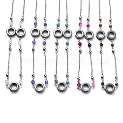 304 inoxydable colliers de perles d'acier, avec des chaînes câblées, perles d'hématite synthétique non magnétiques et perles rondes en pierres précieuses naturelles et synthétiques, couleur inoxydable, 18.1 pouce (46 cm)