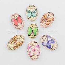 Schmetterlingsmuster gedruckt Glas Cabochons, Oval, Mischfarbe, 18x13x4.5~5.5 mm