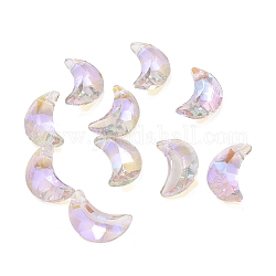 Galvanoplastie pendentifs en verre transparent, dos plaqué, facette, breloques de croissant de lune, lilas, 20x13x6mm, trou: 1.2 mm.