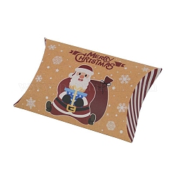 Scatole di cuscini di cartone per caramelle a tema natalizio, cartone animato babbo natale caramella spuntino confezione regalo, firebrick, piega: 7.3x11.9x2.6 cm