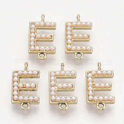 Connettori per collegamenti in lega ecologica, con perle di plastica imitazione perla in abs, lettera e, oro chiaro, 21.5x11x5mm, Foro: 1.8 mm