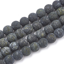 Natural Serpentine/Green Lace Stone Beads Strands, Frosted, Round, 4mm, Hole: 1mm, about 96pcs/strand, 15.5 inch