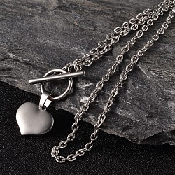 Valentinstag Herz 304 Edelstahl Lariat Halsketten, mit strukturierten Kabelketten und Knebelverschlüssen, Edelstahl Farbe, 17.1 Zoll (43.5 cm)