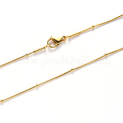 Placage sous vide 304 collier chaîne serpent ronde en acier inoxydable, avec perles rondelles et fermoir mousqueton, or, 19.68 pouce (50 cm) x 1.5 mm