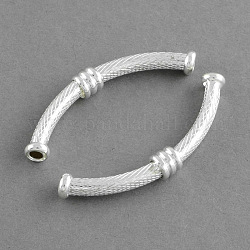 Brass Curved Tube Beads, Curved Tube Noodle Beads, Silver Color Plated, 46x5.5mm, Hole: 3.5mm
