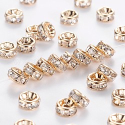 Brass Rhinestone Spacer Beads, Grade AAA, Straight Flange, Nickel Free, Light Gold Metal Color, Rondelle, Crystal, 5x2.5mm, Hole: 1mm