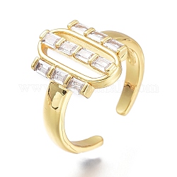 Latón micro pave anillos de brazalete de circonio cúbico, anillos abiertos, Plateado de larga duración, oval, dorado, nosotros tamaño 7 1/4, diámetro interior: 17.6 mm