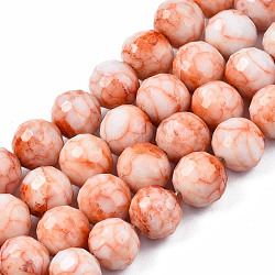 Mèches de perles de verre craquelé peintes au four opaque, ronde, facette, saumon noir, 8x7.5mm, Trou: 0.8mm, Environ 60 pcs/chapelet, 17.32~17.72 pouce (44~45 cm)