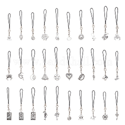 SUPERFINDINGS Fairy Tales Style Cell Phone Straps, with Alloy Pandant and Nylon Cord Loop, Star/Gesture/Cloud/Kite, Antique Silver, 7.7~8.7cm, 30pcs/set, 1 set/box