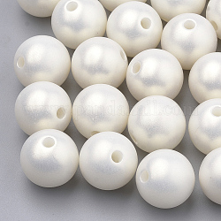 Perles acryliques de style peint par pulvérisation, caoutchouté, ronde, blanc crème, 10mm, Trou: 1.5mm, environ 950 pcs/500 g