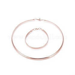 Colliers de choker en 304 acier inoxydable et ensembles de bijoux des bracelets, avec fermoir pince de homard, or rose, 8-1/4 pouces ~ 8-3/8 pouces (21~21.2 cm), 17.8 pouces ~ 17.9 pouces (45.2~45.4 cm), 6 mm