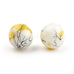 Chapelets de perles en verre peint brossé & cuisant, ronde, jaune, 16mm, Trou: 1.5mm, Environ 50 pcs/chapelet, 31.4 pouce
