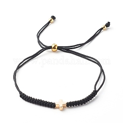 Perles de laiton croisées bracelets de cordon de fil de nylon réglables, noir, diamètre intérieur: 3/4 pouce (1.8~9.1 cm)