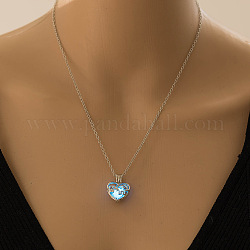 Collier pendentif cage coeur en alliage avec perles en plastique lumineuses, bijoux phosphorescents pour femme, bleuet, 17.72 pouce (45 cm)