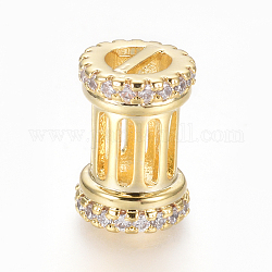 Hohle Messing Mikropflaster klare Zirkonia Perlen, hohl, Kolumne, golden, 14.5x10 mm, Bohrung: 5x2.5 mm