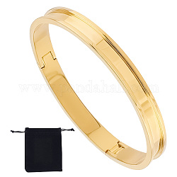Unicraftale 1Pc Stainless Steel Grooved Bangles, DIY Leather Inlay Bangles, with 1Pc Velvet Pouches, Golden, Inner Diameter: 2-1/2x2-1/8 inch(6.3x5.5cm)