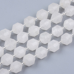 Natural White Jade Beads Strands, Round, Faceted, 8~9x10mm, Hole: 1.2mm, about 33~35pcs/strand, 15.16inch(38.5cm)