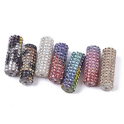 Kunststoff-Perlen, mit Kristallstrass und Saatperlen, Kolumne, Mischfarbe, 31x10 mm, Bohrung: 2 mm